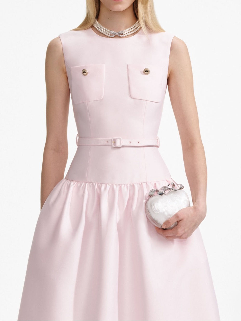 NWOT Self-Portrait Pale Pink Taffeta Belted Midi Dress - Picture 4 of 9